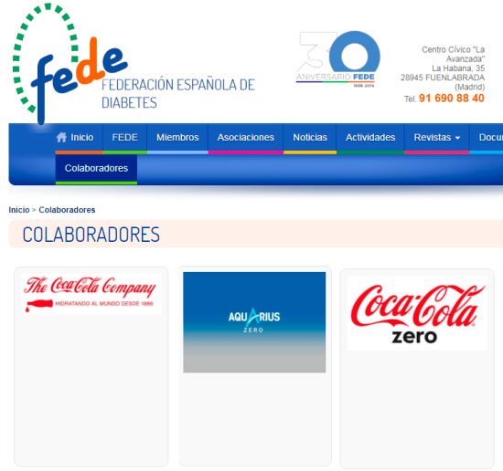 Difusión de Coca Cola en la web de FEDE a cambio de dinero
