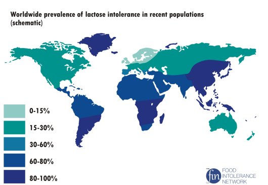Mapa mundial de intolerancia a la lactosa